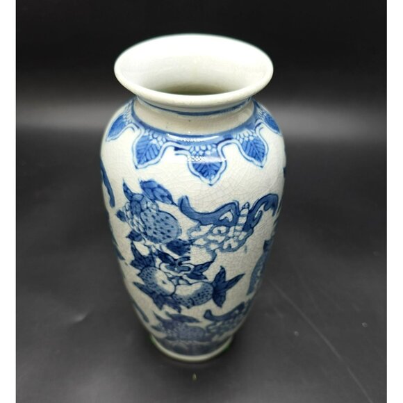Blue White Porcelain Asian Vase With Floral Fruit Pattern Crackle Finish DH1315 - Picture 3 of 6